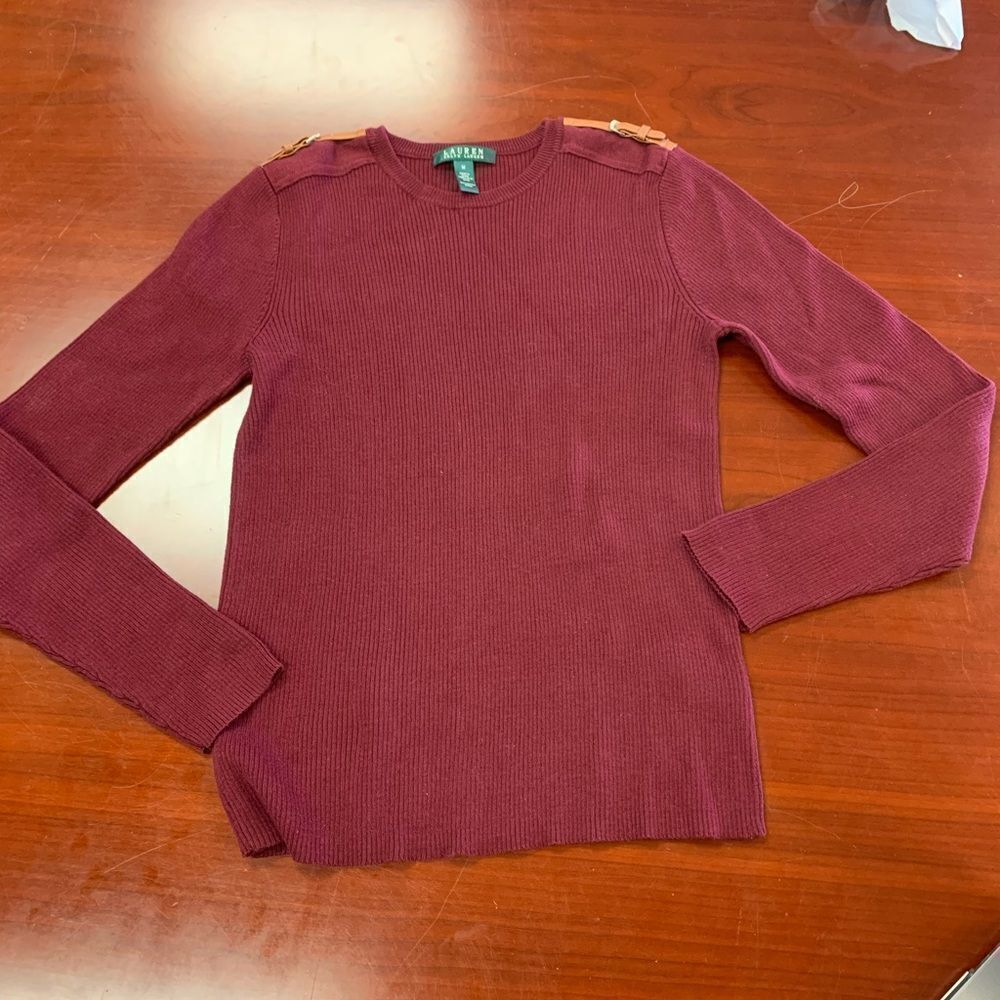 Lauren Ralph Lauren Burgundy Buckle Sweater sz M